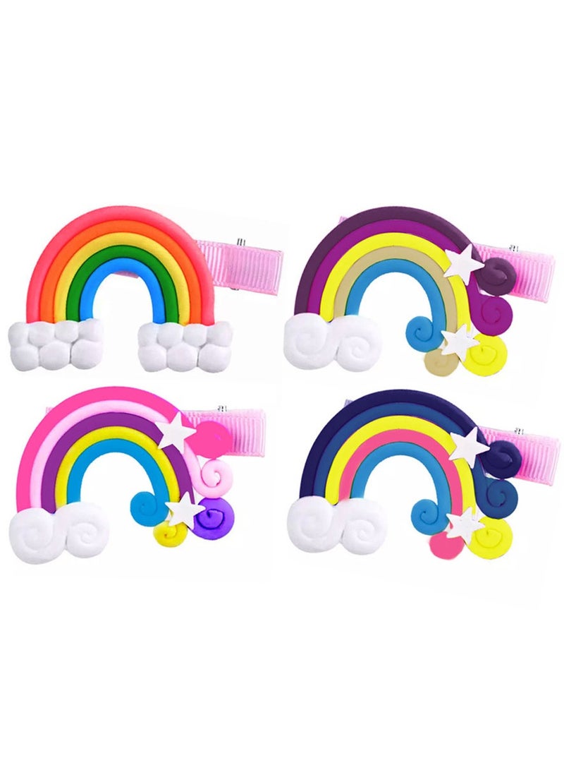 MARGOUN 4 Packs For Hair Clips Cloud Ornaments Colourful Flatback Polymer Rainbow Cloud Clips - Image 1