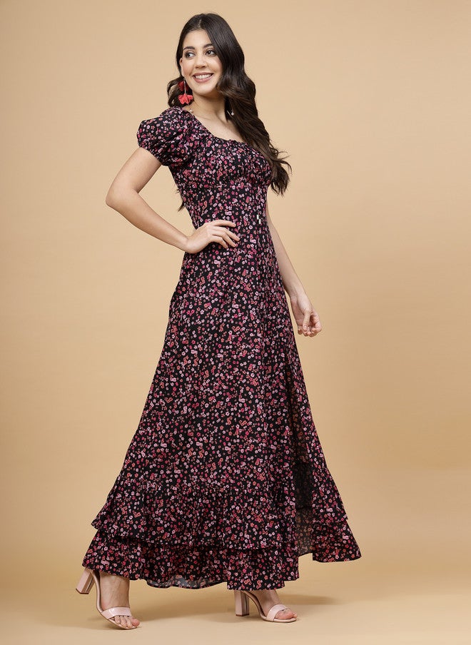 RAASSIO فستان ماكسي بأكمام منتفخة مزخرف بالأزهار للنساء - Image 4