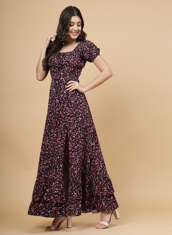 RAASSIO فستان ماكسي بأكمام منتفخة مزخرف بالأزهار للنساء - Image 3