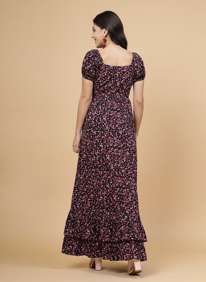 RAASSIO فستان ماكسي بأكمام منتفخة مزخرف بالأزهار للنساء - Image 5