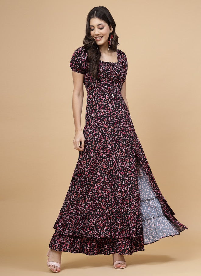 RAASSIO فستان ماكسي بأكمام منتفخة مزخرف بالأزهار للنساء - Image 2