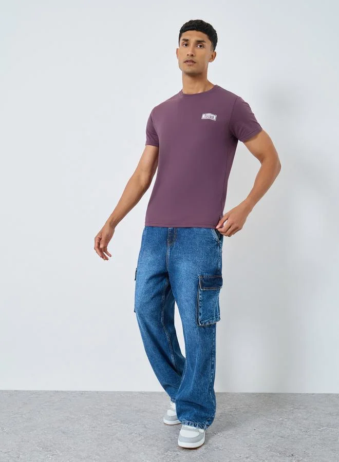 Styli Men Purple Embroidered Chest Logo T-Shirt