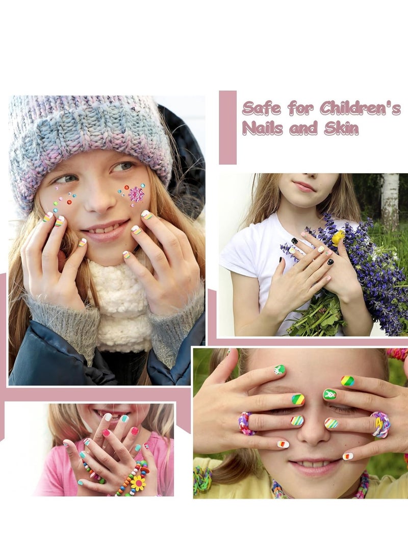120 Pcs Kids False Nails Fake Press on for Girls Pre-glued Nail Stickers for Gift DIY Art Decor 5 Boxes with Diamond Face Sticker Decoration - Image 2