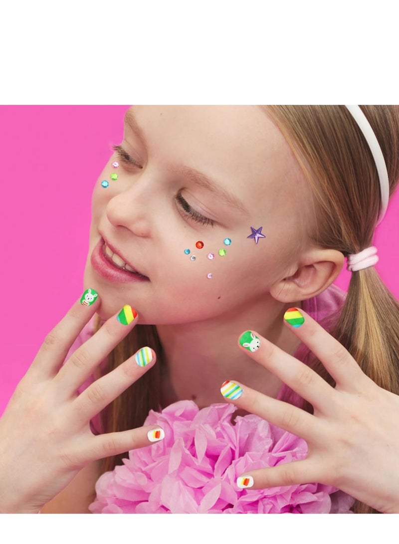 120 Pcs Kids False Nails Fake Press on for Girls Pre-glued Nail Stickers for Gift DIY Art Decor 5 Boxes with Diamond Face Sticker Decoration - Image 4