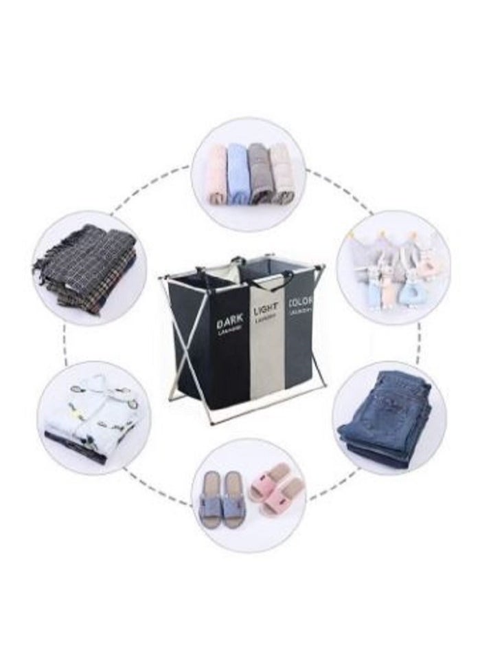 3-Section Laundry Basket Foldable Laundry Storage Basket Home Dirty Clothes Organizer Waterproof Black/White/Grey Black/White/Grey 137L