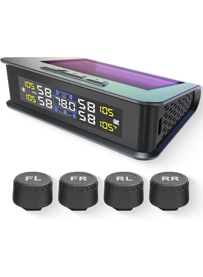 KASTWAVE Tire Pressure Monitoring System With Solar Charger, Tpms 4 Sensors, Real-Time Pressure And Temperature, Lcd Display 5 Alarm Modes, Easy Installation For Car, Rv, Suv, Mpv (External) - Image 1