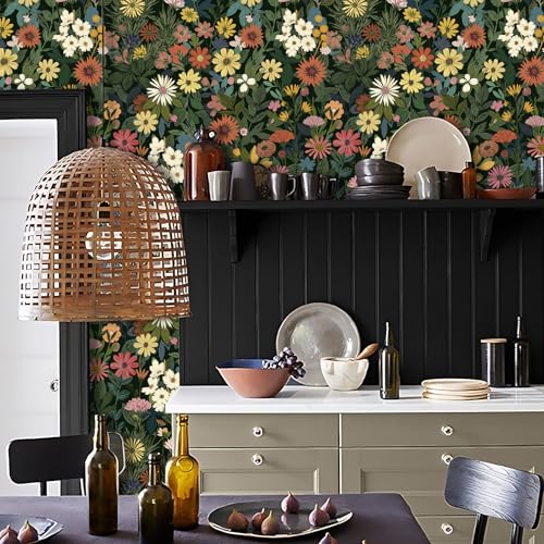 Vintique Peel and Stick Wallpaper Boho Wall Paper Removable Green Floral Contact Paper for Bedroom Bathroom Kitchen 173 x 2363 - Image 3