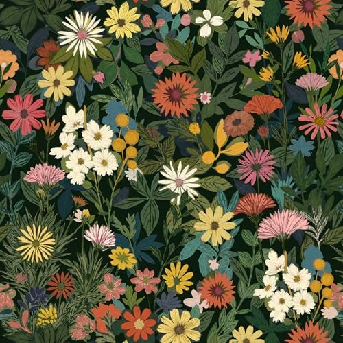 Vintique Peel and Stick Wallpaper Boho Wall Paper Removable Green Floral Contact Paper for Bedroom Bathroom Kitchen 173 x 2363 - Image 1
