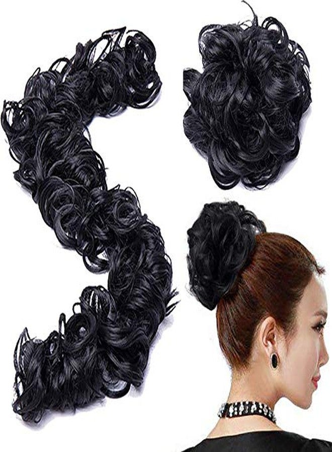 Samyak Black Synthetic frill Funky messy party hair bride bun for ponytail and juda bun maker istant hairstyle for party, wedding, functions, Pack of 1, - Image 1