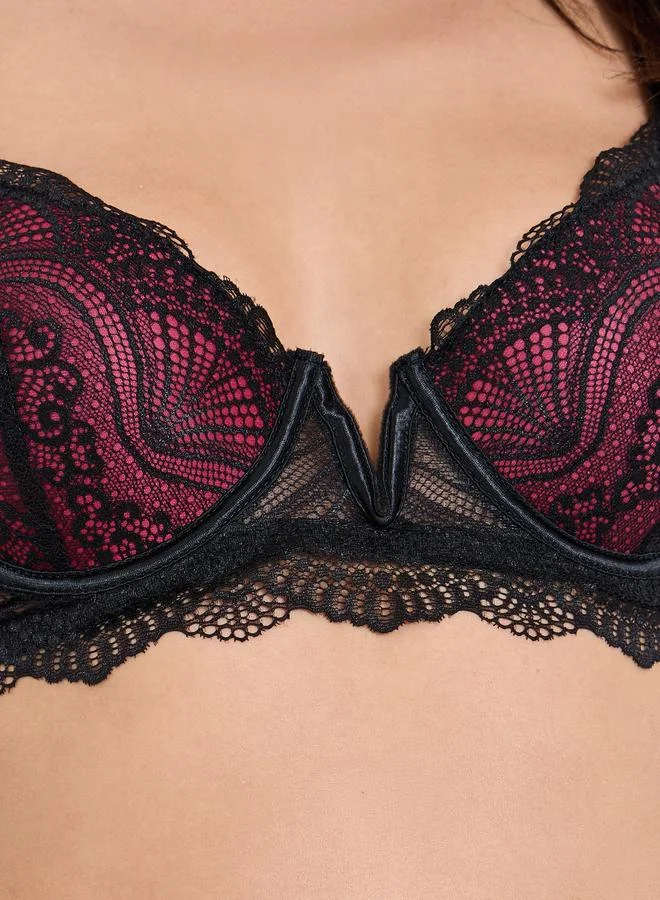 Take Two  Black Lace Insert Underwired Bra and Brief Set for Women | Best Price UAE