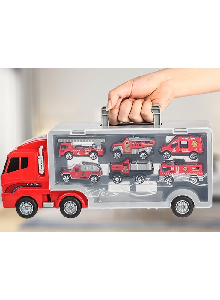 7 in 1 Fire Truck Vehicle Toy Set,  Die-cast Fire Engine Vehicles in Carrier Truck, Mini Rescue Emergency Fire Truck Car Toy, Birthday Gifts For Kids - Image 3