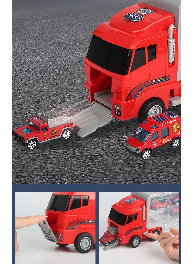 7 in 1 Fire Truck Vehicle Toy Set,  Die-cast Fire Engine Vehicles in Carrier Truck, Mini Rescue Emergency Fire Truck Car Toy, Birthday Gifts For Kids - Image 5