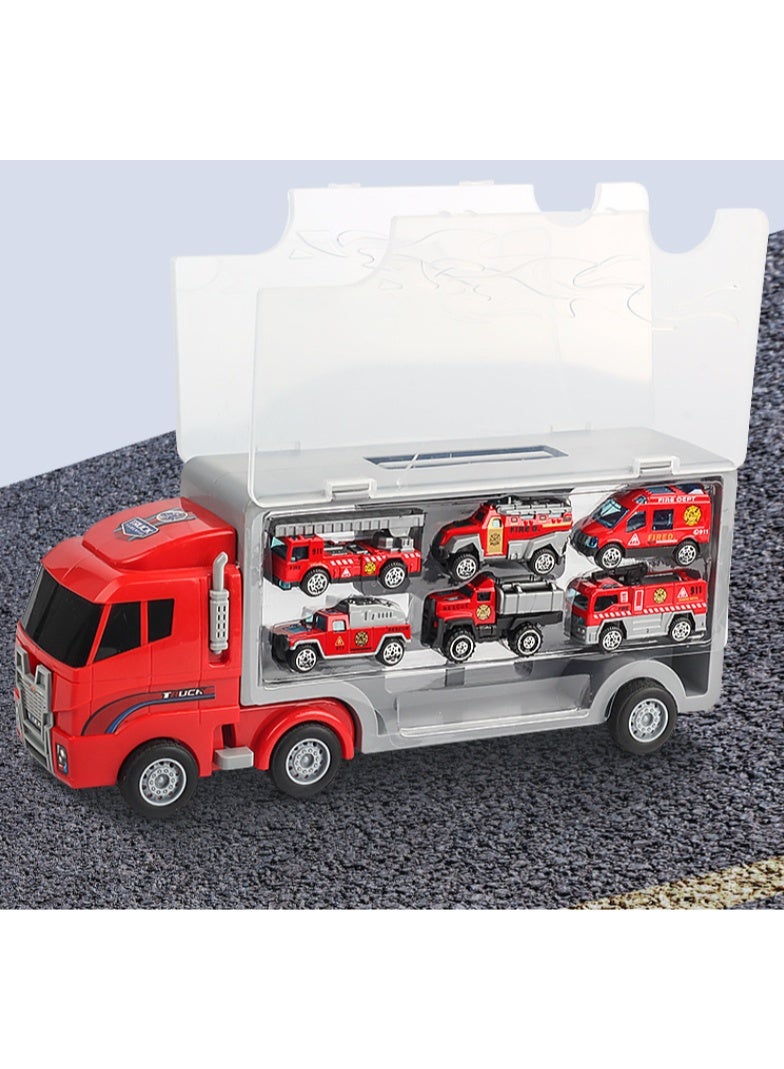 7 in 1 Fire Truck Vehicle Toy Set,  Die-cast Fire Engine Vehicles in Carrier Truck, Mini Rescue Emergency Fire Truck Car Toy, Birthday Gifts For Kids - Image 2