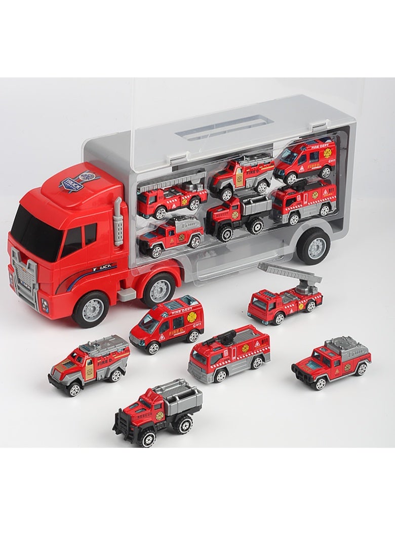 7 in 1 Fire Truck Vehicle Toy Set,  Die-cast Fire Engine Vehicles in Carrier Truck, Mini Rescue Emergency Fire Truck Car Toy, Birthday Gifts For Kids - Image 1