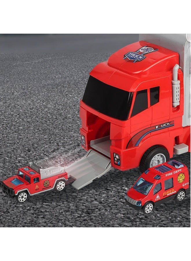 7 in 1 Fire Truck Vehicle Toy Set,  Die-cast Fire Engine Vehicles in Carrier Truck, Mini Rescue Emergency Fire Truck Car Toy, Birthday Gifts For Kids - Image 4