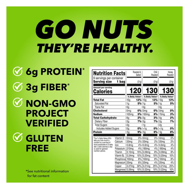 Wonderful Pistachios No Shells, 3 Flavors Mixed Variety Pack of 9 (0.75 Ounce), Roasted & Salted Nuts (4), Chili (3), Honey (2), Protein Snacks, Gluten Free, Healthy Snacks Variety Pack for Adults, Stocking Stuffers - Image 3
