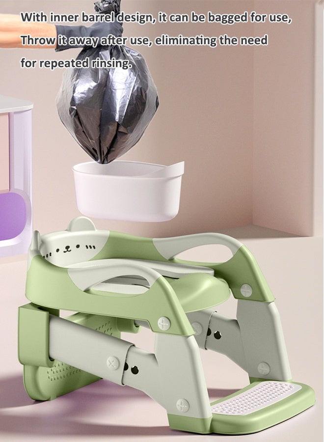 آيسيورا كراسي حمام اطفال مرحاض صغير مقعد تدريب على المرحاض، مقعد تدريب على المرحاض للأطفال مع مقعد للخطوات، كرسي نونية محمول قابل للطي مع مقبض حماية سلم ارتفاع قابل للتعديل، وسادة ناعمة باللون الأبيض للأطفال الصغار الأولاد والبنات - Image 4