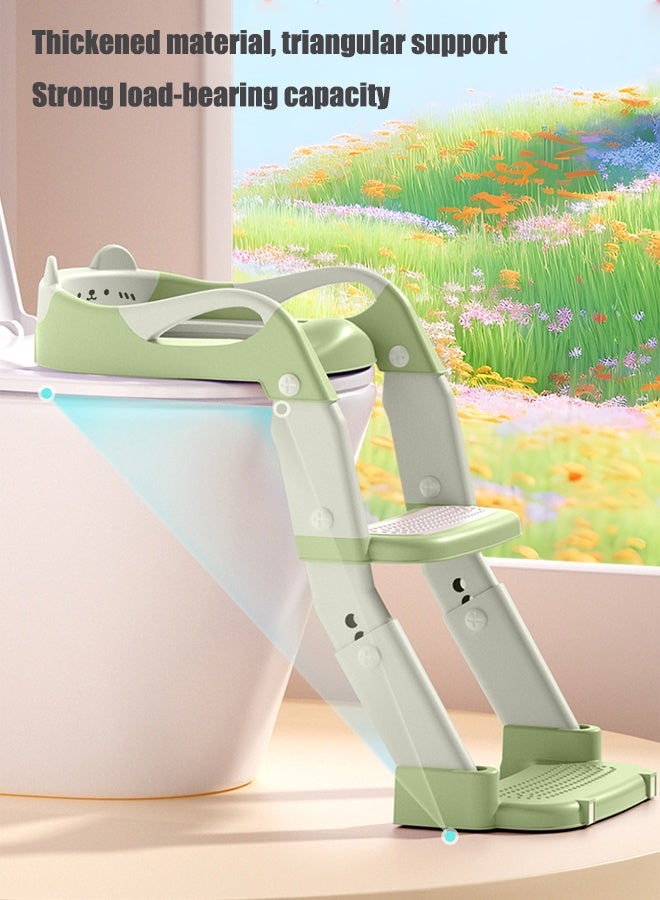 آيسيورا كراسي حمام اطفال مرحاض صغير مقعد تدريب على المرحاض، مقعد تدريب على المرحاض للأطفال مع مقعد للخطوات، كرسي نونية محمول قابل للطي مع مقبض حماية سلم ارتفاع قابل للتعديل، وسادة ناعمة باللون الأبيض للأطفال الصغار الأولاد والبنات - Image 5