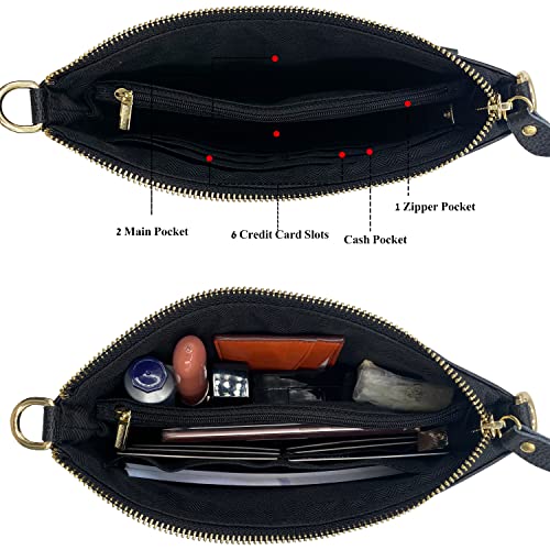 Beurlike Leather Wristlet Wallet Clutch Purses For Women Small Crossbody Phone Bags (Black) - Image 5