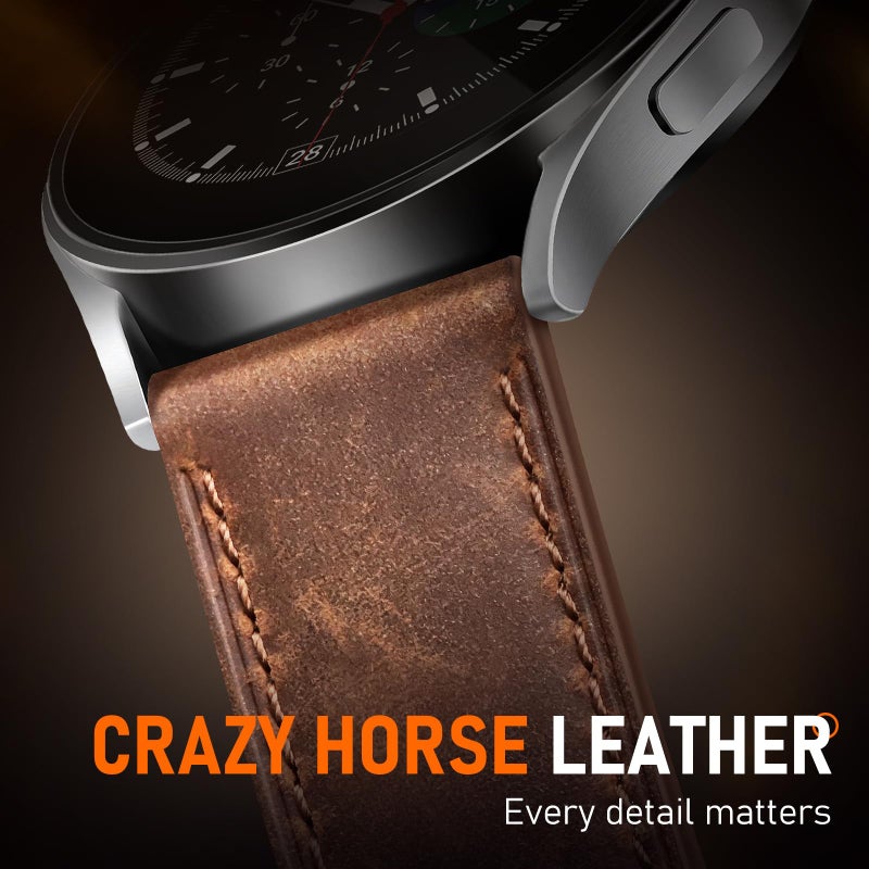 WestEagle Leather Bands for Men Compatible with Samsung Galaxy Watch 7/Watch 6 5 4 40mm 44mm/Watch 6 Classic 47mm 43mm/Galaxy Watch 5 Pro Band 45mm, 20mm Wristband Strap, Retro Walnut+Black Buckle - Image 3