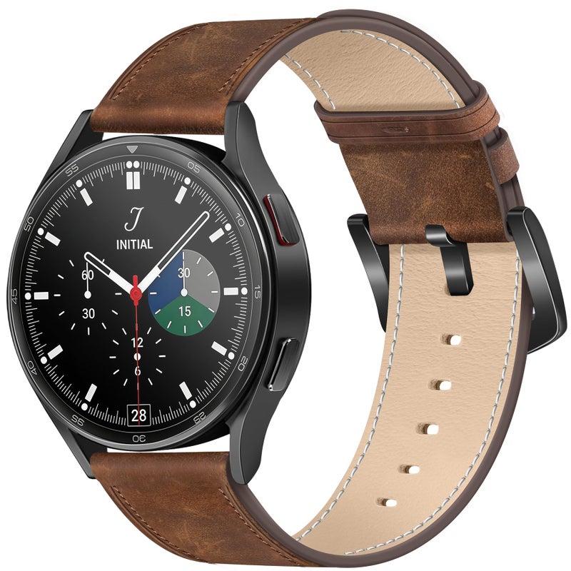 WestEagle Leather Bands for Men Compatible with Samsung Galaxy Watch 7/Watch 6 5 4 40mm 44mm/Watch 6 Classic 47mm 43mm/Galaxy Watch 5 Pro Band 45mm, 20mm Wristband Strap, Retro Walnut+Black Buckle - Image 1