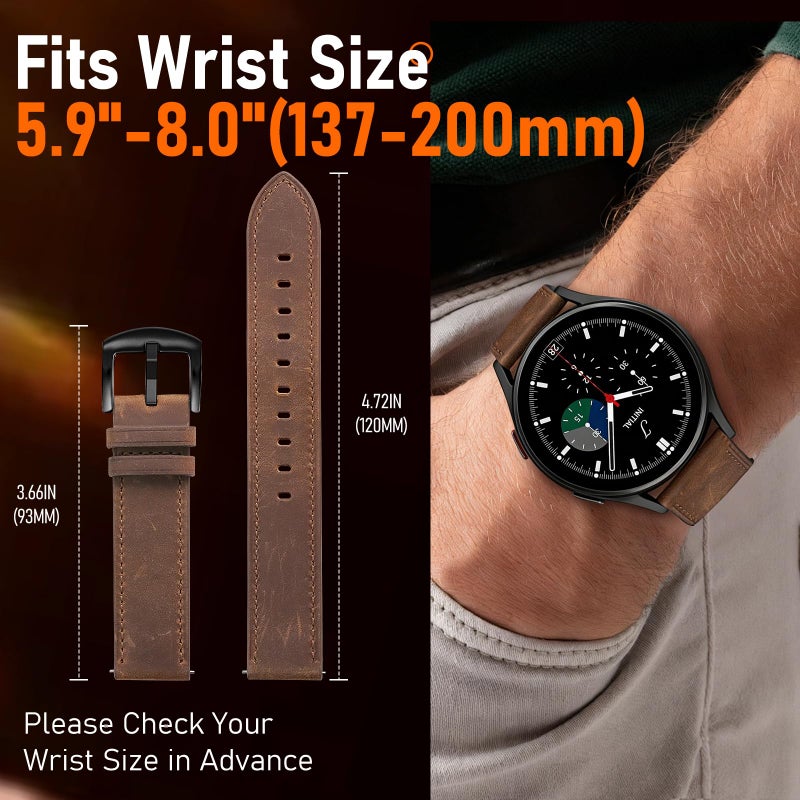 WestEagle Leather Bands for Men Compatible with Samsung Galaxy Watch 7/Watch 6 5 4 40mm 44mm/Watch 6 Classic 47mm 43mm/Galaxy Watch 5 Pro Band 45mm, 20mm Wristband Strap, Retro Walnut+Black Buckle - Image 4