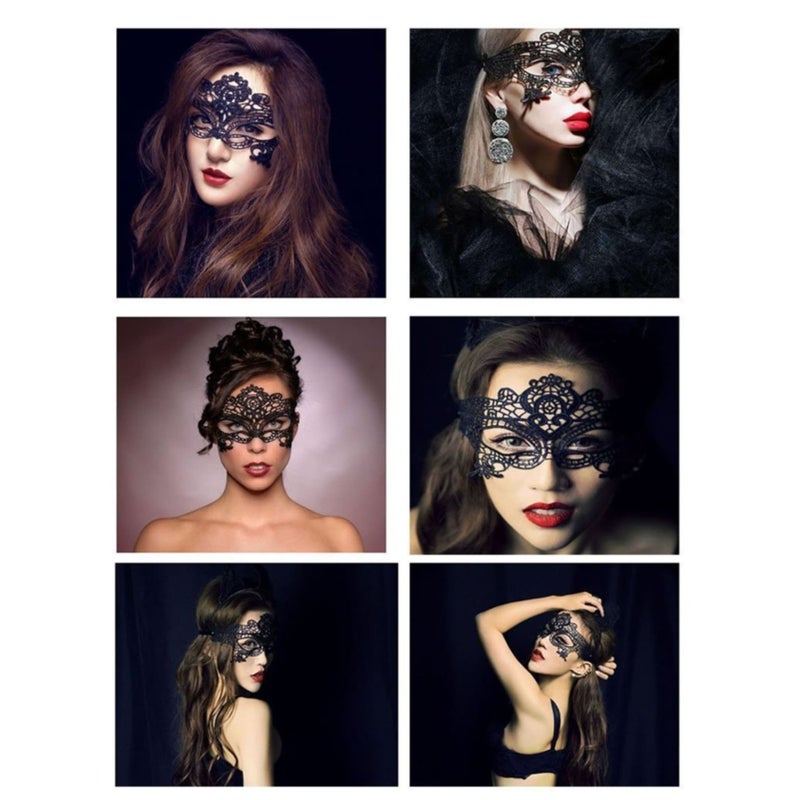 Zikra 6 Pieces Women Lace Eye Mask, Masquerade Masks Mysterious Face Venetian Eyemask for Carnival Party Costume Ball, Black - Image 2