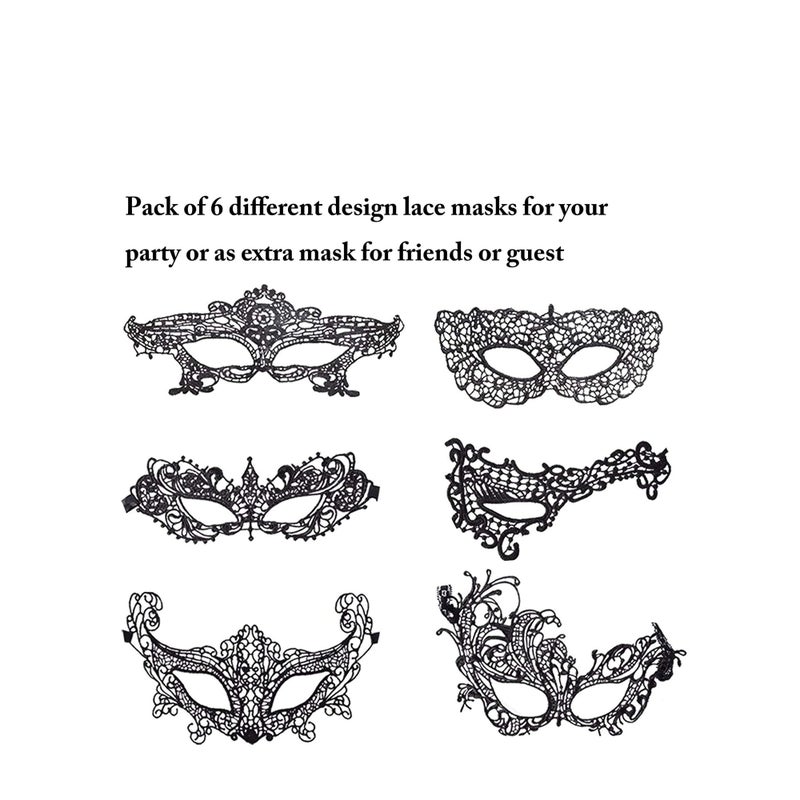 Zikra 6 Pieces Women Lace Eye Mask, Masquerade Masks Mysterious Face Venetian Eyemask for Carnival Party Costume Ball, Black - Image 4
