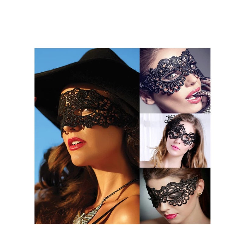 Zikra 6 Pieces Women Lace Eye Mask, Masquerade Masks Mysterious Face Venetian Eyemask for Carnival Party Costume Ball, Black - Image 5