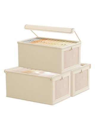 3-Pack Large Storage Baskets for Shelves, Sturdy Fabric Closet Storage Bins for Organizing with Clear Window, Collapsible Home Organization with Lid, Beige - pzsku/Z3C4F3C82857A5FD08360Z/45/1750500444/b2a8fc4d-2f04-492d-afc1-ec6b0ea90d7d
