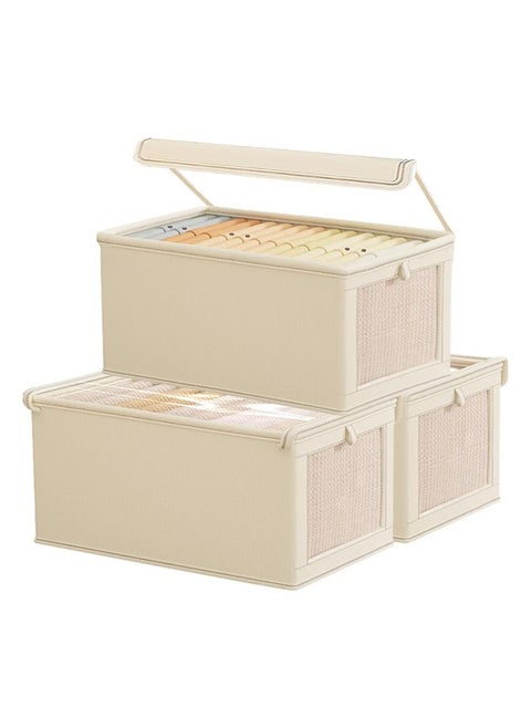 3-Pack Large Storage Baskets for Shelves, Sturdy Fabric Closet Storage Bins for Organizing with Clear Window, Collapsible Home Organization with Lid, Beige