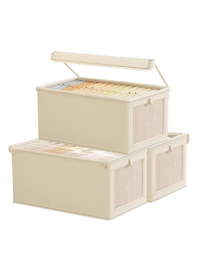 Generic 3-Pack Large Storage Baskets for Shelves, Sturdy Fabric Closet Storage Bins for Organizing with Clear Window, Collapsible Home Organization with Lid, Beige  - Image 1
