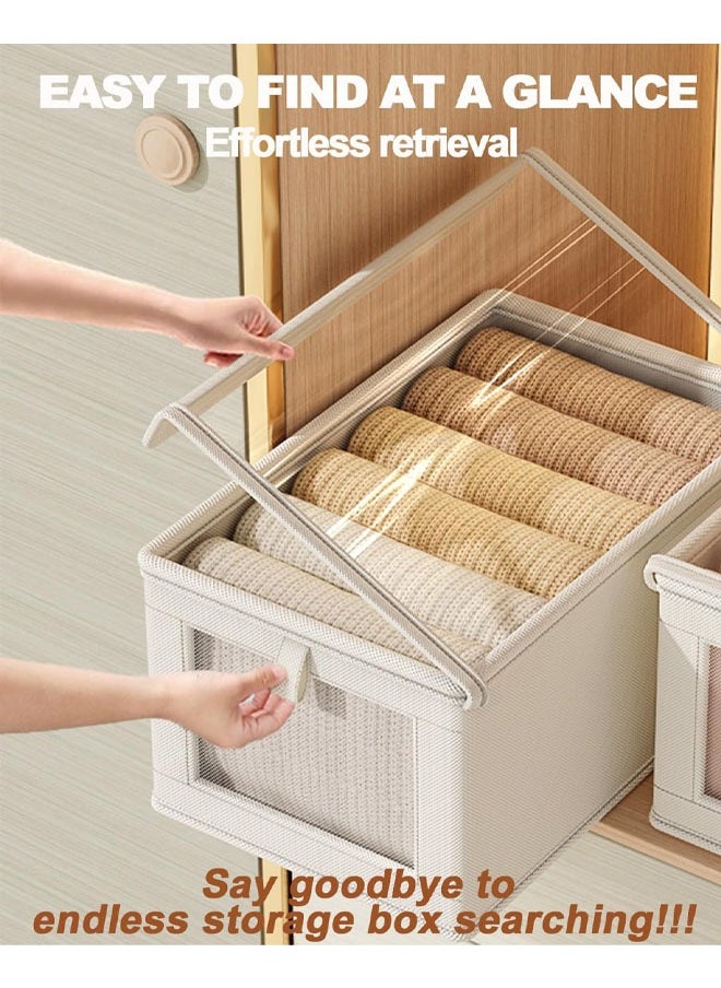 Generic 3-Pack Large Storage Baskets for Shelves, Sturdy Fabric Closet Storage Bins for Organizing with Clear Window, Collapsible Home Organization with Lid, Beige  - Image 3