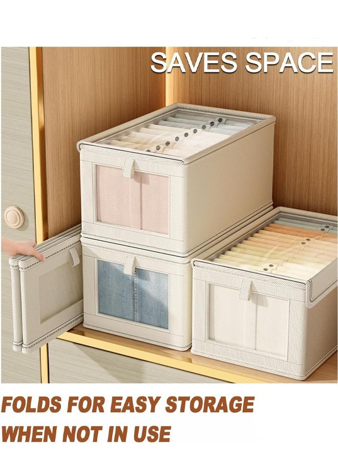 Generic 3-Pack Large Storage Baskets for Shelves, Sturdy Fabric Closet Storage Bins for Organizing with Clear Window, Collapsible Home Organization with Lid, Beige  - Image 4