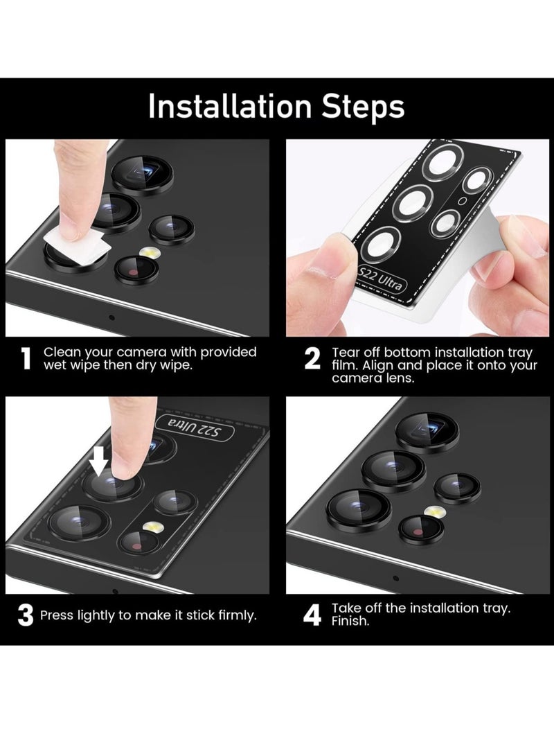 Samsung Galaxy S22 Ultra Camera Lens Protector: Ultra-Thin Tempered Glass with Scratch-Resistant Aluminum Edge (2022) - Image 4