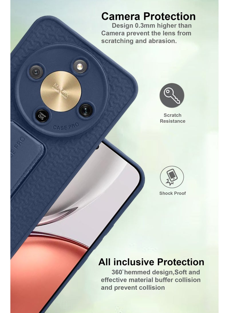 Honor X9d - Blue Semi Soft Self Designed Magnetic Back Stand Case  With Foldable Kickstand & Finger Strap - Image 2