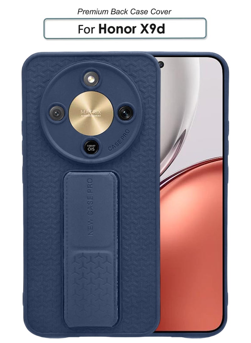 Honor X9d - Blue Semi Soft Self Designed Magnetic Back Stand Case  With Foldable Kickstand & Finger Strap - Image 1