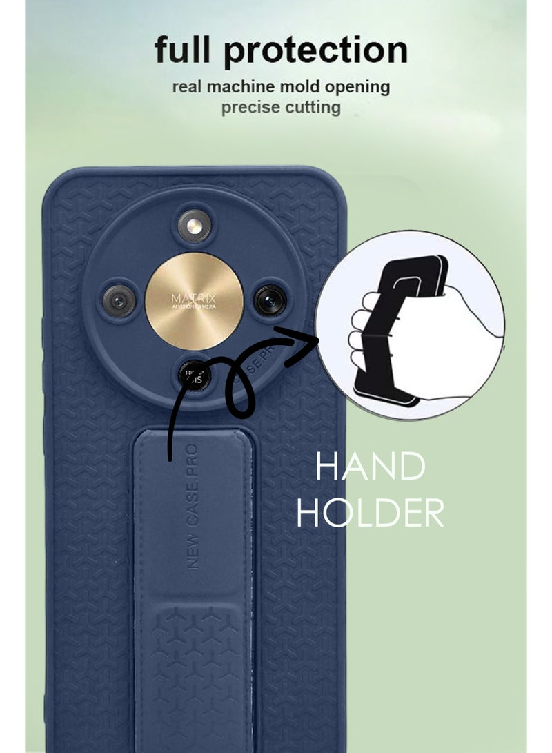 Honor X9d - Blue Semi Soft Self Designed Magnetic Back Stand Case  With Foldable Kickstand & Finger Strap - Image 4