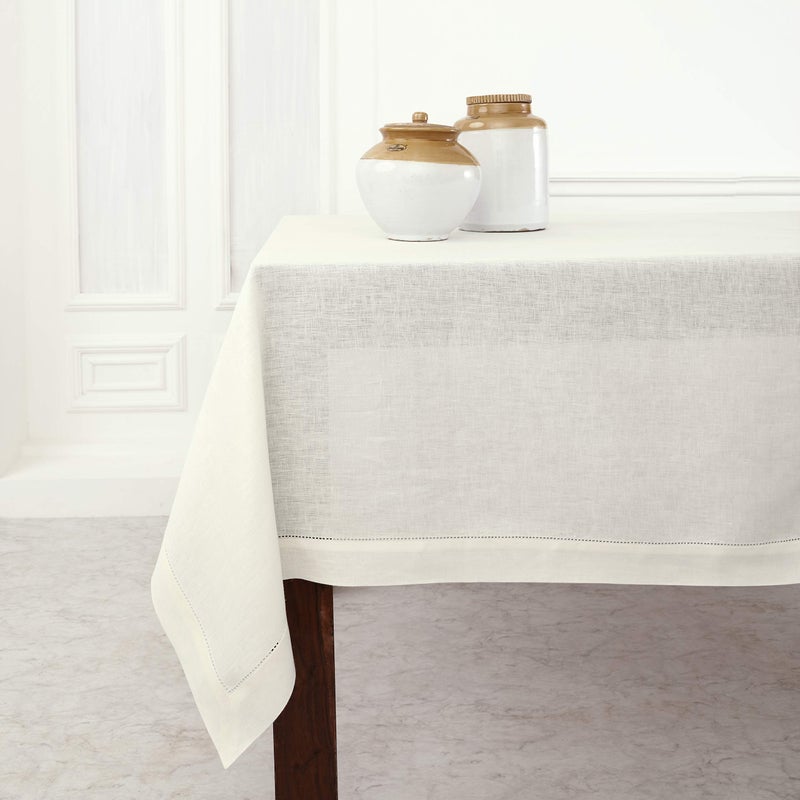 Solino Home Solino Home Linen Tablecloth 60 x 108 Inch  Classic Hemstitch 100 Pure Linen Ivory Table Cloth for Rectangle Tables  Machine Washable Fabric Tablecloth for Spring Summer 