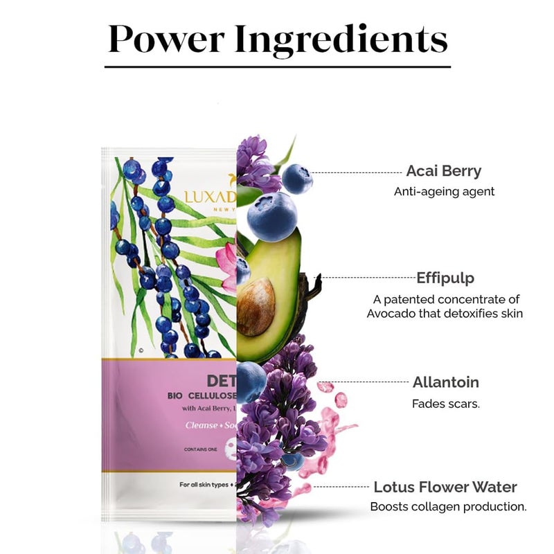 LuxaDerme LuxaDerme Detox Bio Cellulose Sheet Mask Detoxifies Firms Skin AntiPollution All skin types 100 Fermented Coconut Jelly Pack of 2  - Image 3