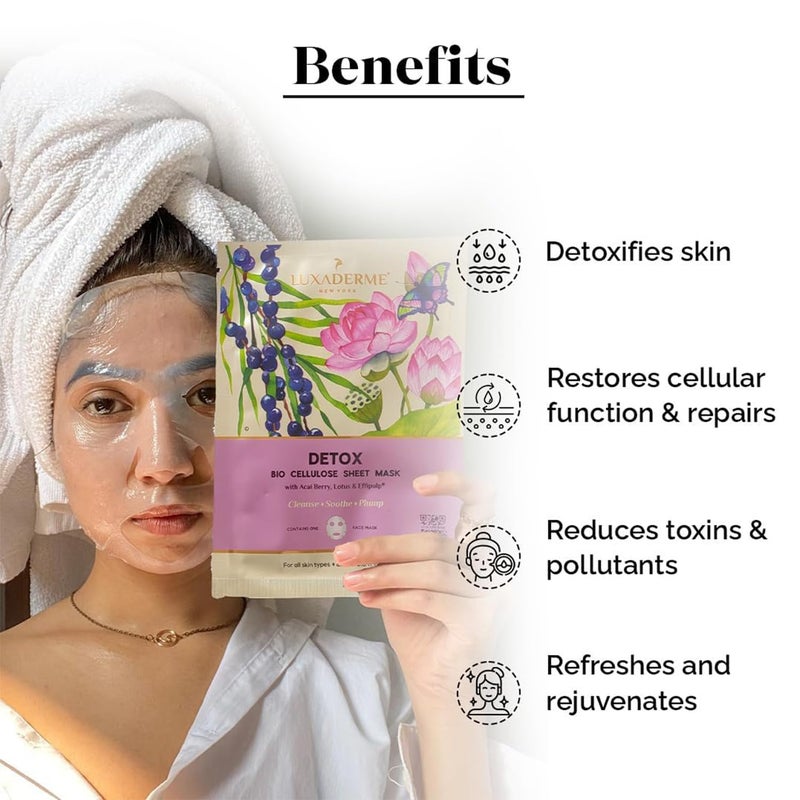 LuxaDerme LuxaDerme Detox Bio Cellulose Sheet Mask Detoxifies Firms Skin AntiPollution All skin types 100 Fermented Coconut Jelly Pack of 2  - Image 4