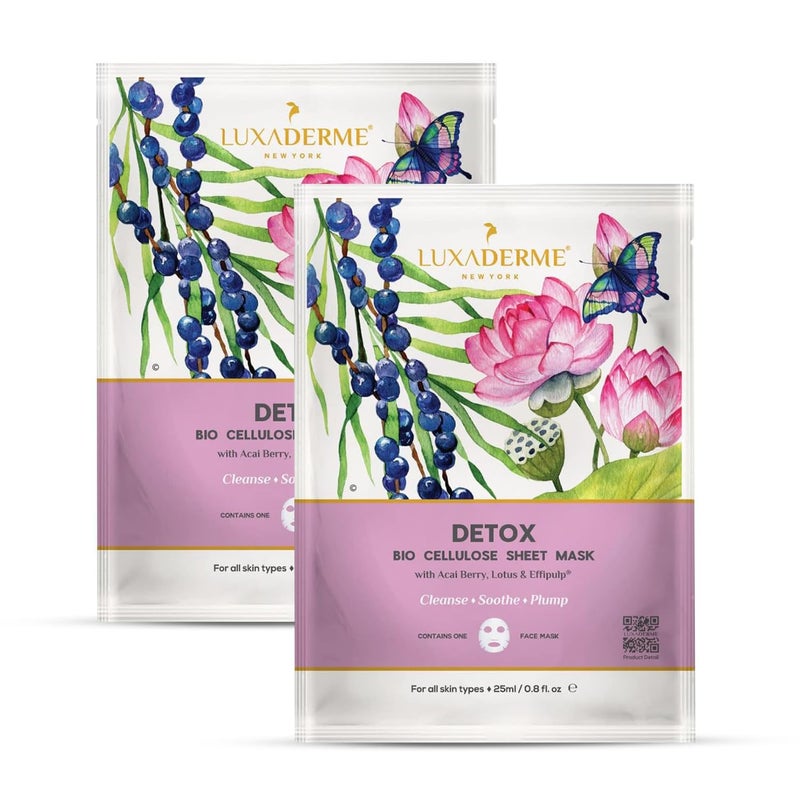 LuxaDerme LuxaDerme Detox Bio Cellulose Sheet Mask Detoxifies Firms Skin AntiPollution All skin types 100 Fermented Coconut Jelly Pack of 2  - Image 1
