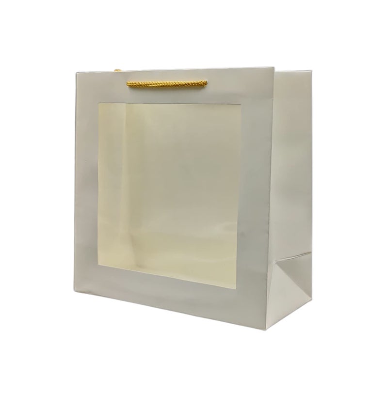 Arrow Paper Products White Transparent Window Bag Printed Gift Bags For Gifting | Weddings | Birthday | Holiday Presents (Size 9 X 9 X 4 Inch | Pack of 40) - Image 2