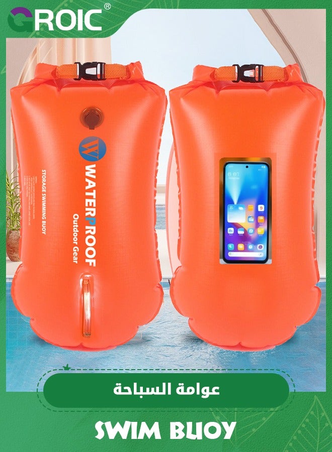 GROIC Swim Buoy, Swim Buoy Dry Bag, IPX7 Waterproof Touchscreen Swim Buoy, Swim Safety Float Storage Space & Adjustable Waist Belt for Open Water Swimmers Paddling Boating Kayaking Rafting Beach - Image 1