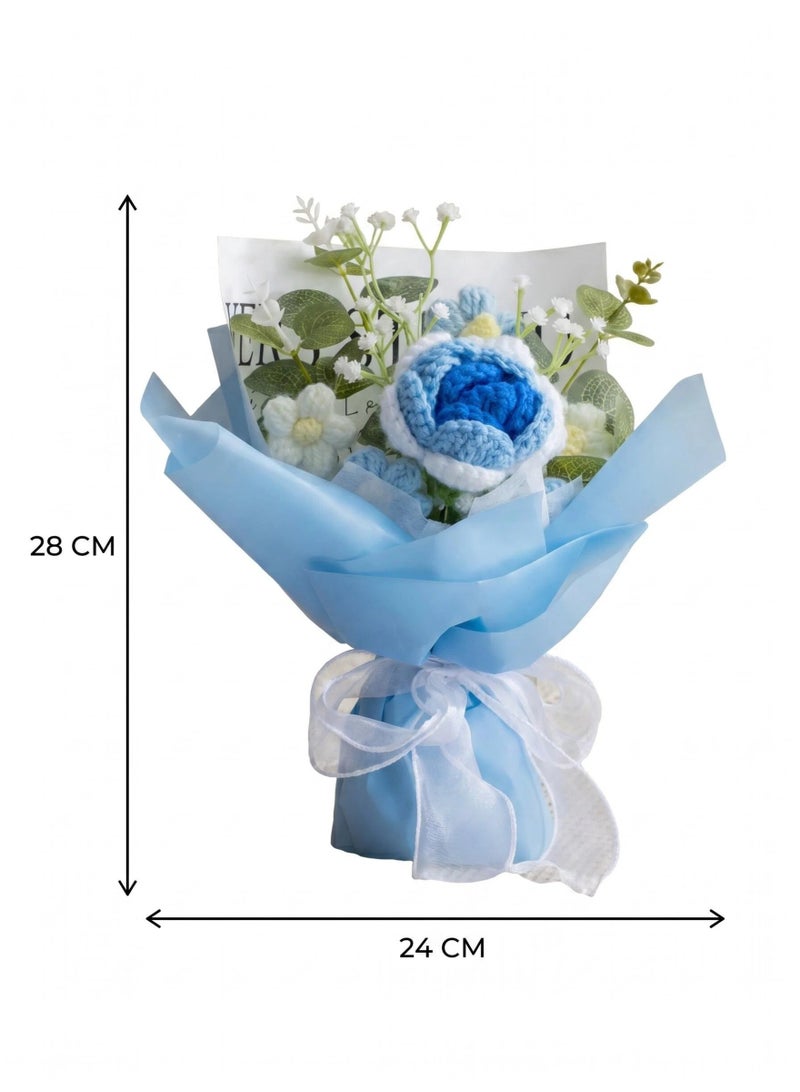 Artificial Flowers-Handcrafted Crocheted Rose Bouquet With Clear PET Gift Box And Card, Ideal Gift For All Festivals - Image 2