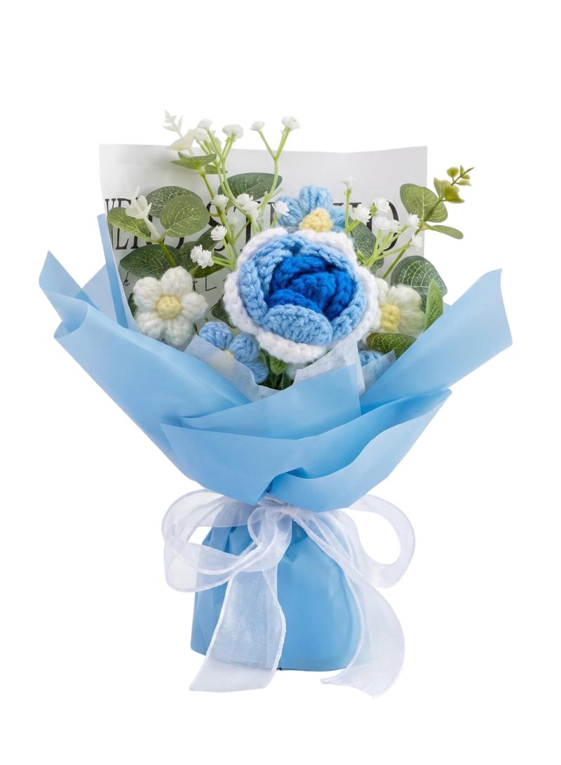 Artificial Flowers-Handcrafted Crocheted Rose Bouquet With Clear PET Gift Box And Card, Ideal Gift For All Festivals - Image 1