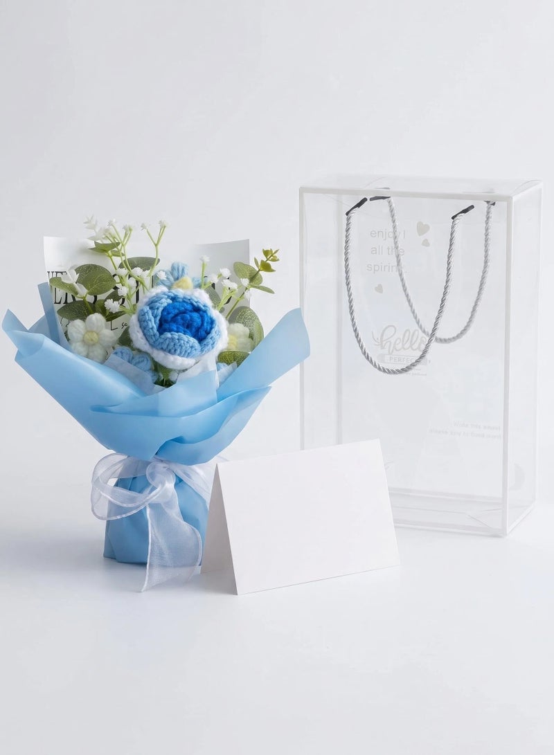 Artificial Flowers-Handcrafted Crocheted Rose Bouquet With Clear PET Gift Box And Card, Ideal Gift For All Festivals - Image 3