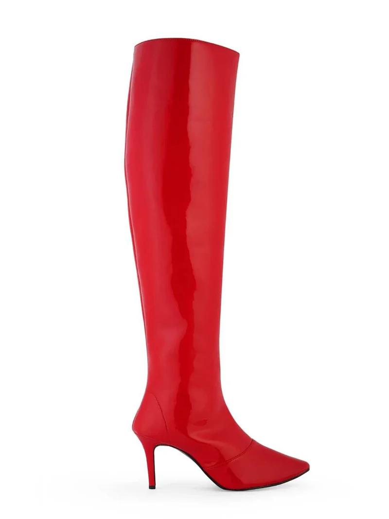 ZORIWORLD EMJAY Red Glossy Boots – 3" Heel Patent Vegan