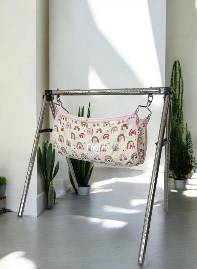 Fabrify Baby Hammock Ghodiyu/Khoyu Soft Cotton Cloth Swing Cradle Safety with Mosquito Net Cover with Zipper (Pink) - Image 3