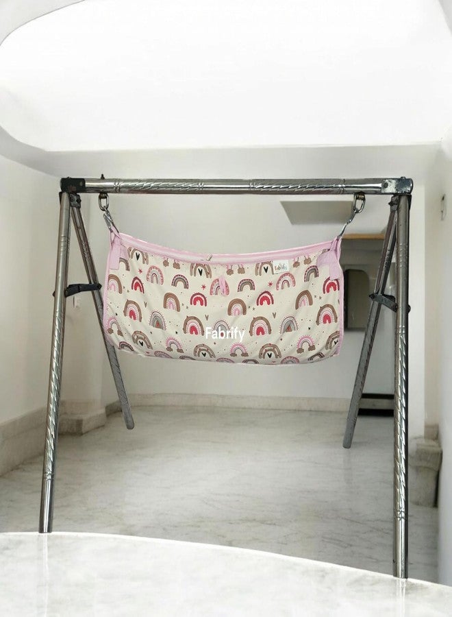 Fabrify Baby Hammock Ghodiyu/Khoyu Soft Cotton Cloth Swing Cradle Safety with Mosquito Net Cover with Zipper (Pink) - Image 2